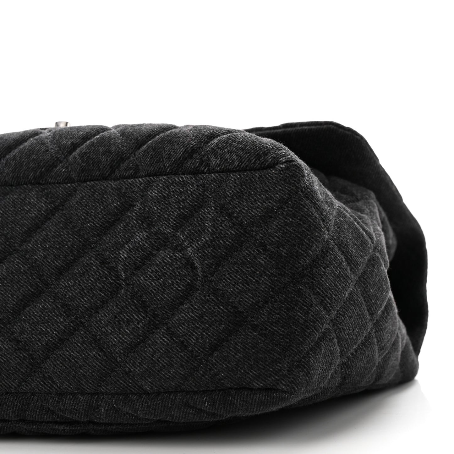 Denim Quilted CC Print Jumbo Single Flap Black