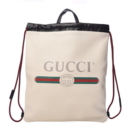Gucci Calfskin Logo Drawstring Backpack Mystic White 3 of 11