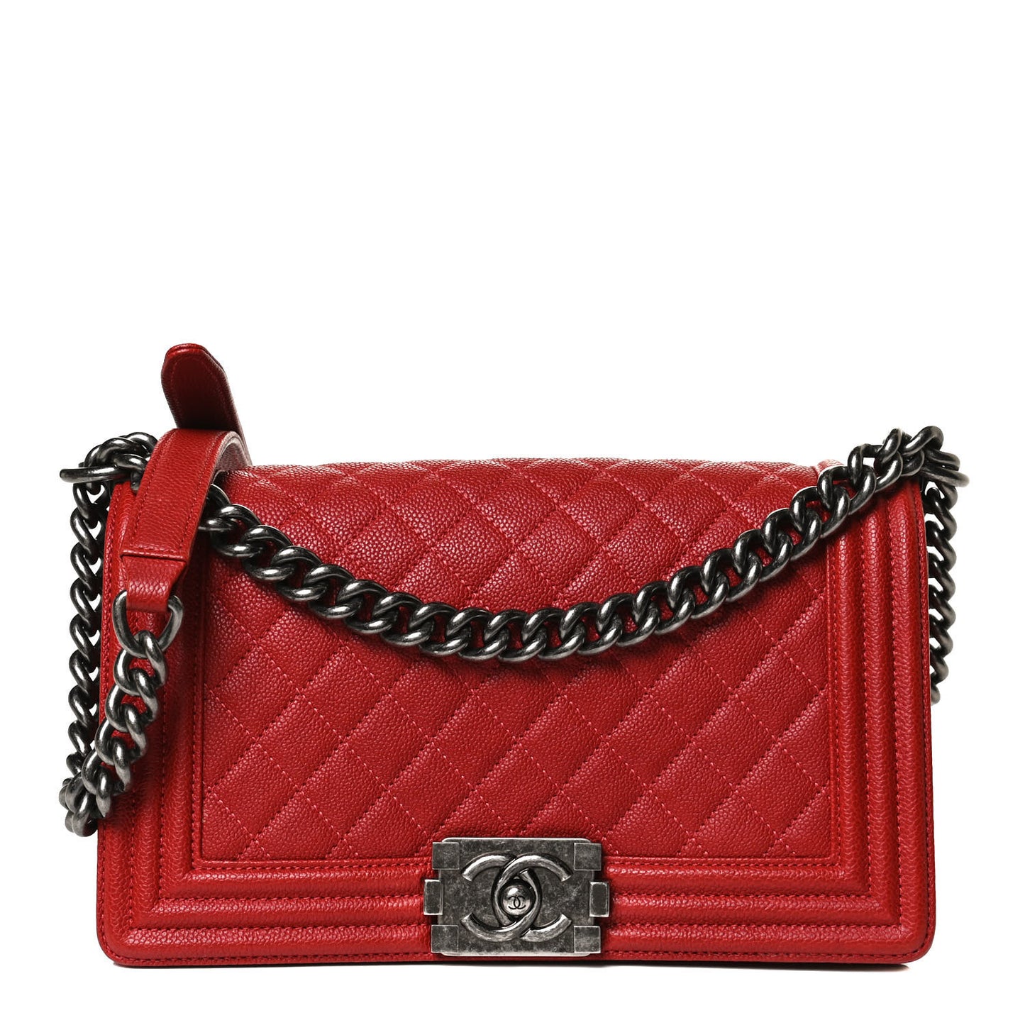 Caviar Quilted Medium Boy Flap Red