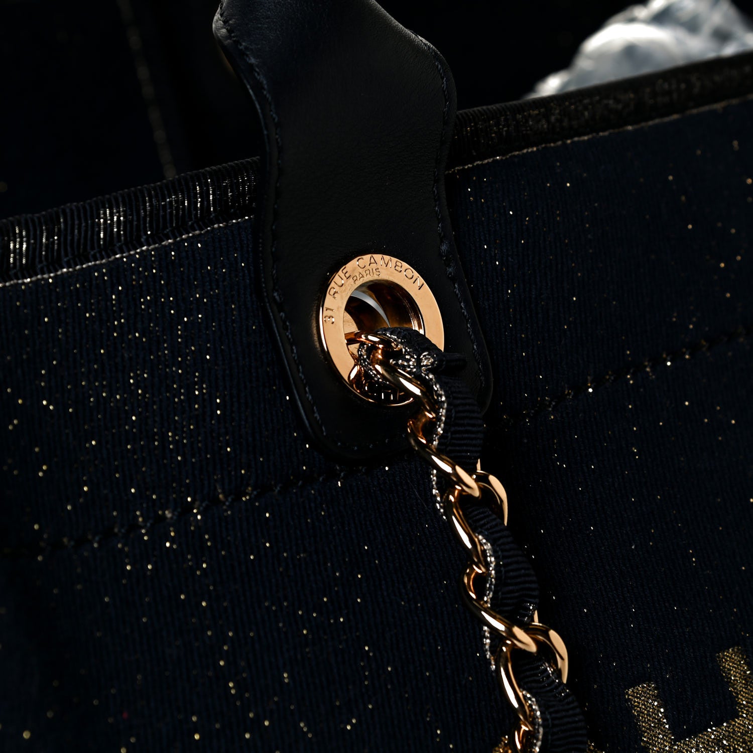 Chanel Lurex Canvas Medium Deauville Tote Navy Blue Gold 8 of 8