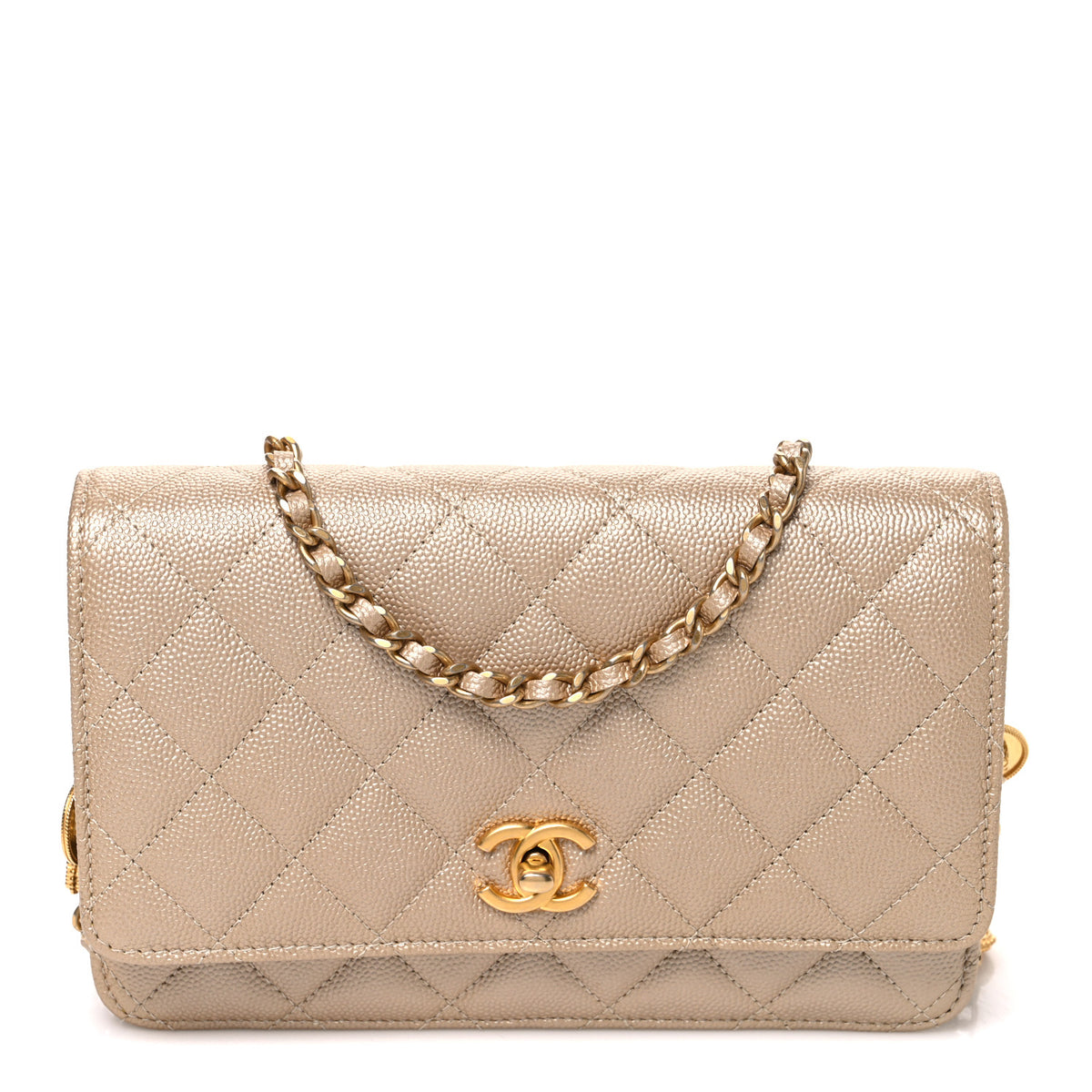 Chanel Metallic Caviar Quilted Coin Wallet On Chain WOC Gold 1 of 11