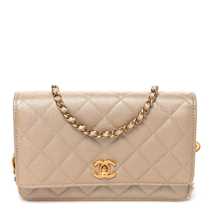 Chanel Metallic Caviar Quilted Coin Wallet On Chain WOC Gold 1 of 11
