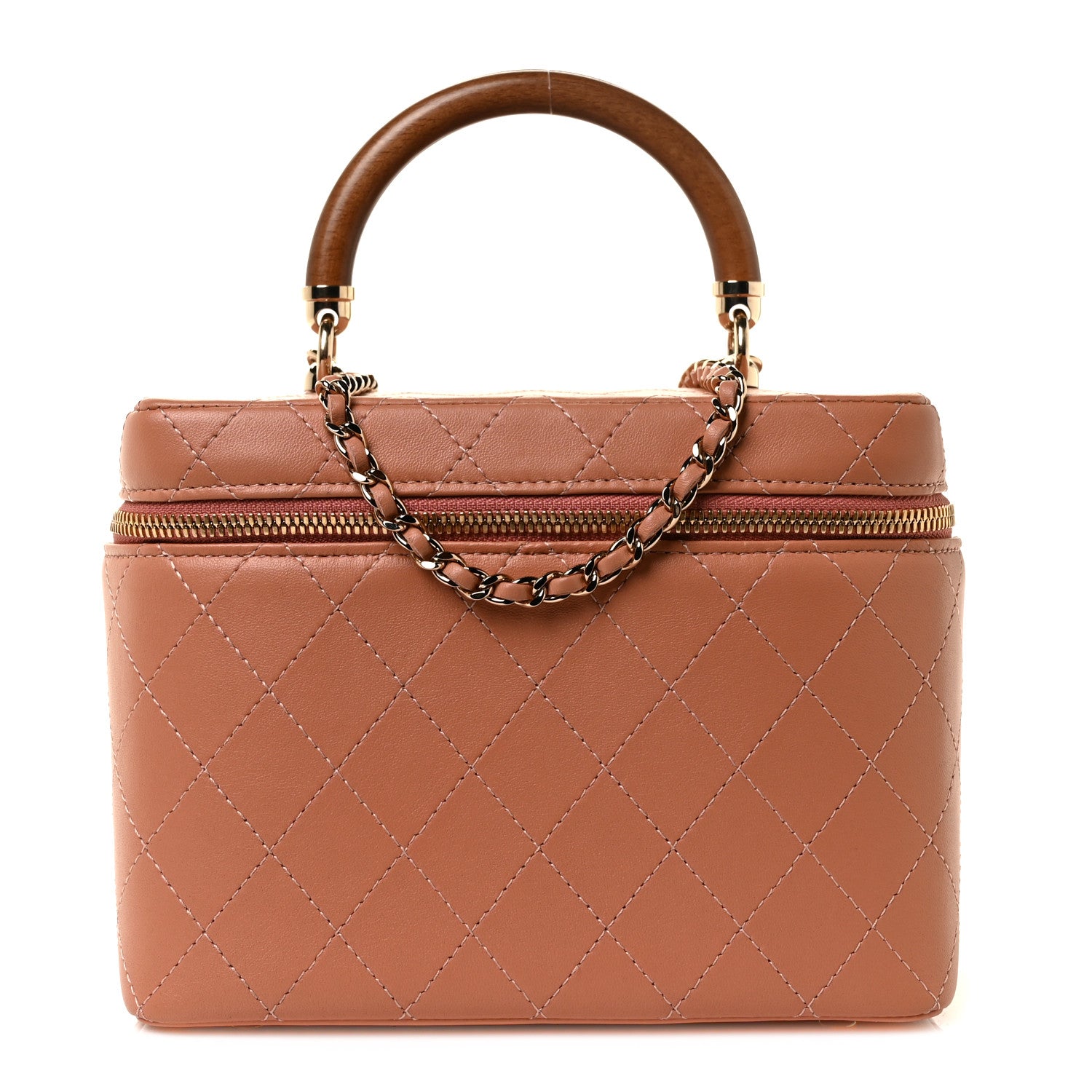 Chanel Lambskin Flat Quilted Knock On Wood Large Vanity Case Beige 1 of 9
