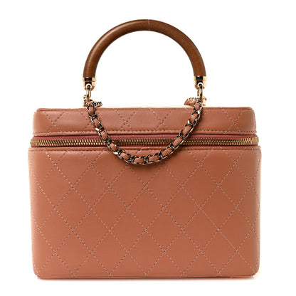Chanel Lambskin Flat Quilted Knock On Wood Large Vanity Case Beige 1 of 9