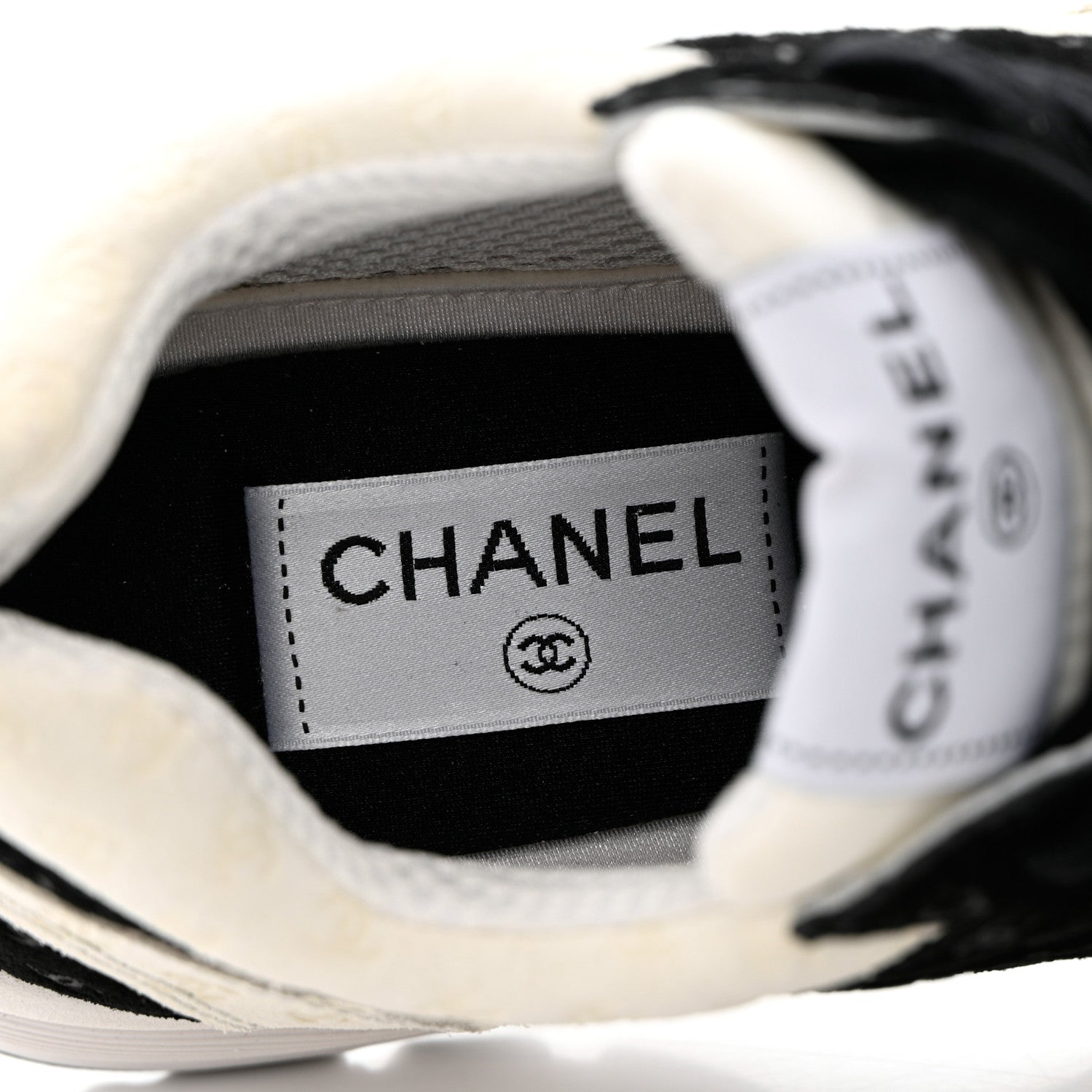 Chanel Suede Calfskin Printed CC Sneakers 37 Black White 7 of 8