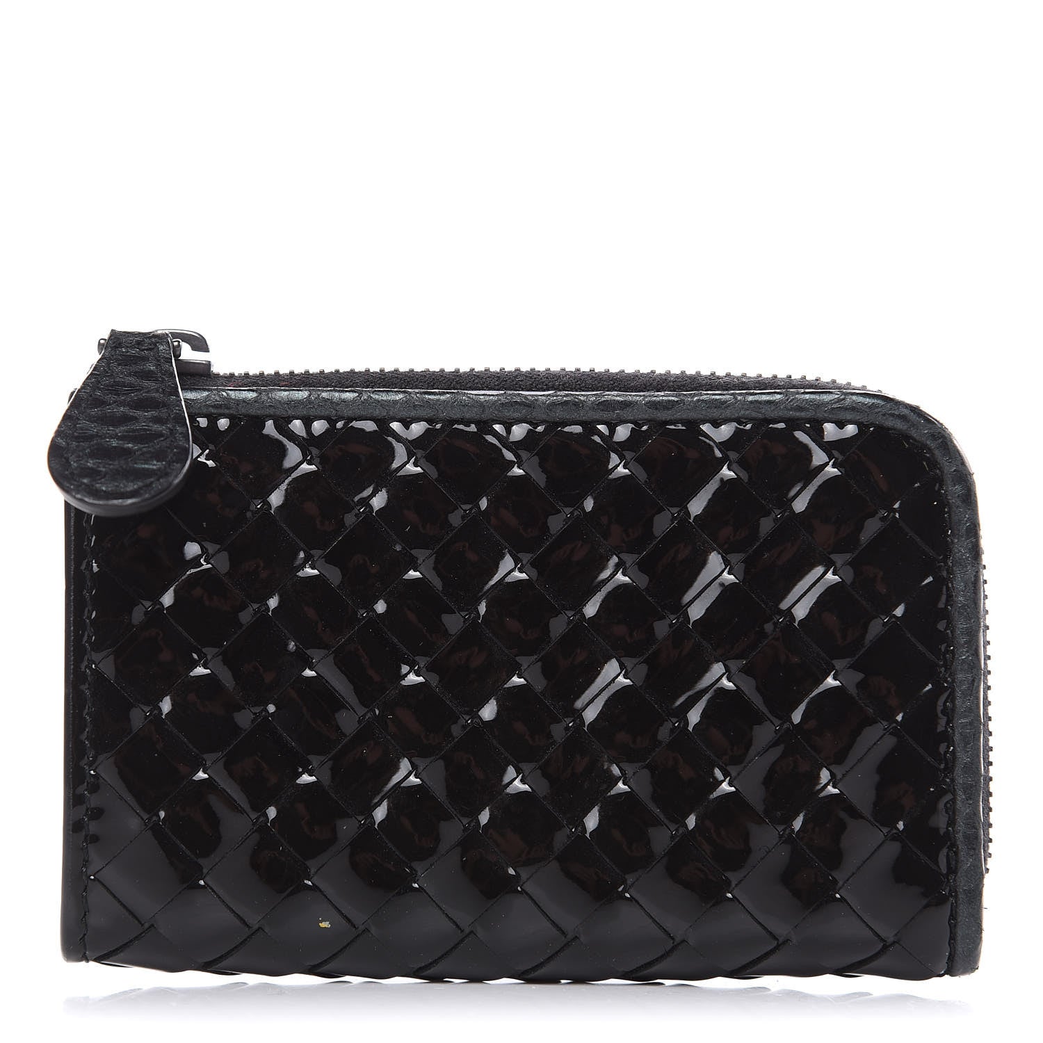 Bottega Veneta Patent Watersnake Intrecciato Coin Purse Black 1 of 9