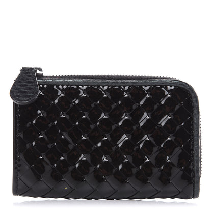 Bottega Veneta Patent Watersnake Intrecciato Coin Purse Black 1 of 9