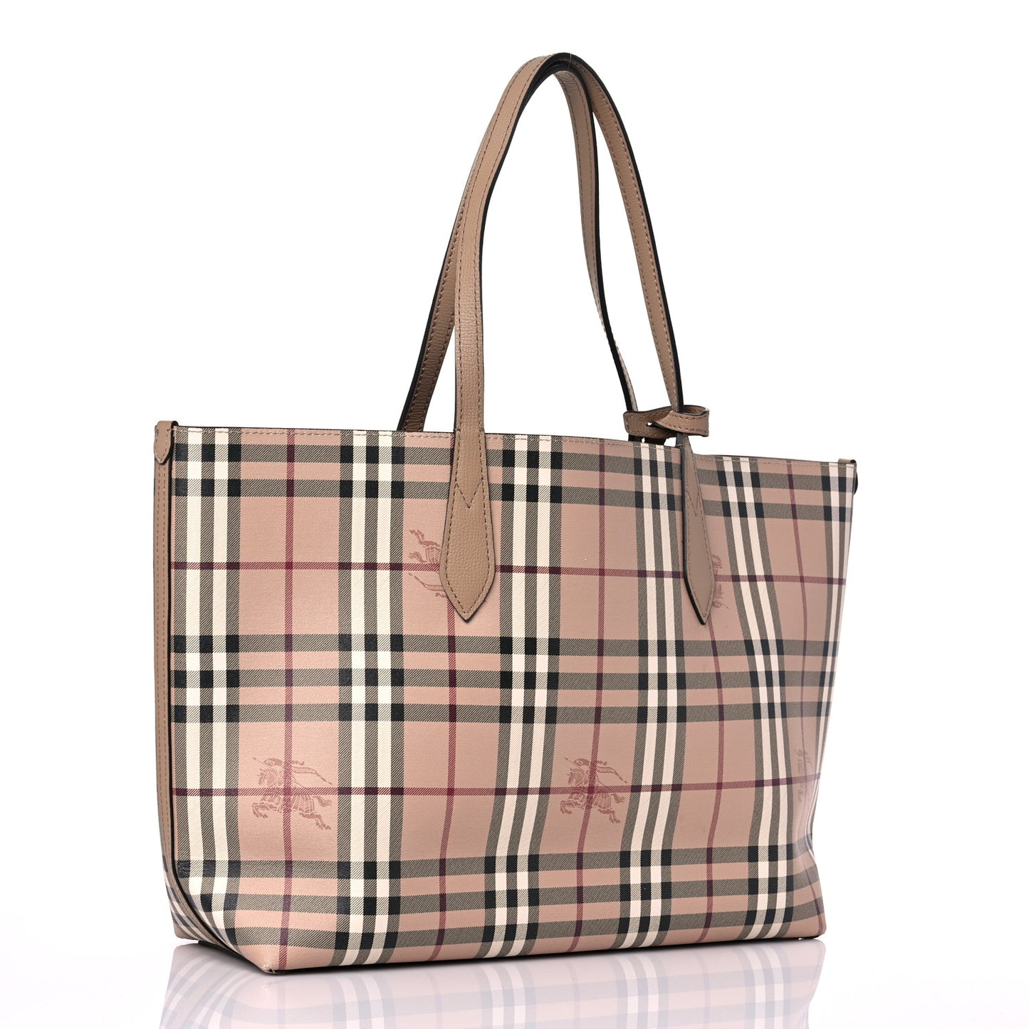 Grainy Calfskin Haymarket Check Medium Reversible Tote Camel