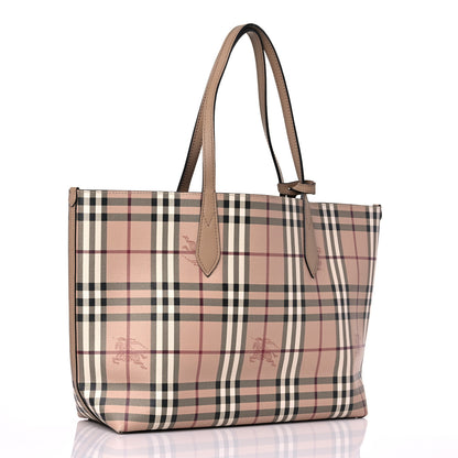 Burberry Grainy Calfskin Haymarket Check Medium Reversible Tote Camel 3 of 14
