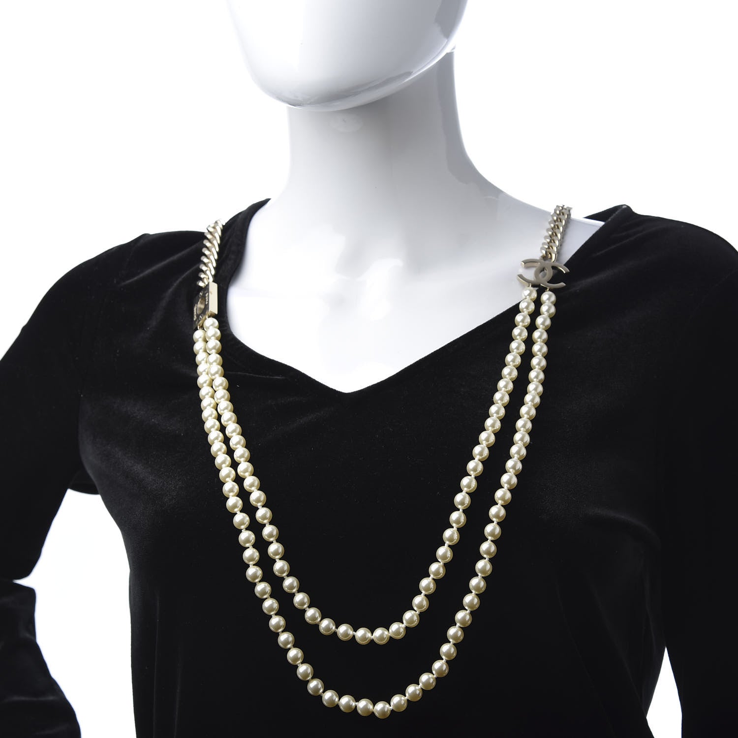 Chanel Pearl Chain CC Long Necklace Gold 2 of 6