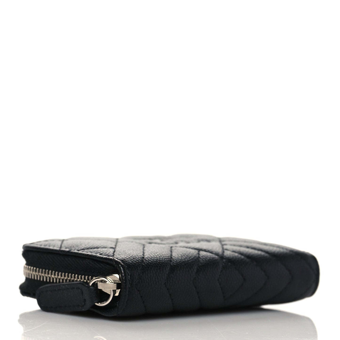 Caviar Quilted Diamond CC Zip Around Coin Purse Black