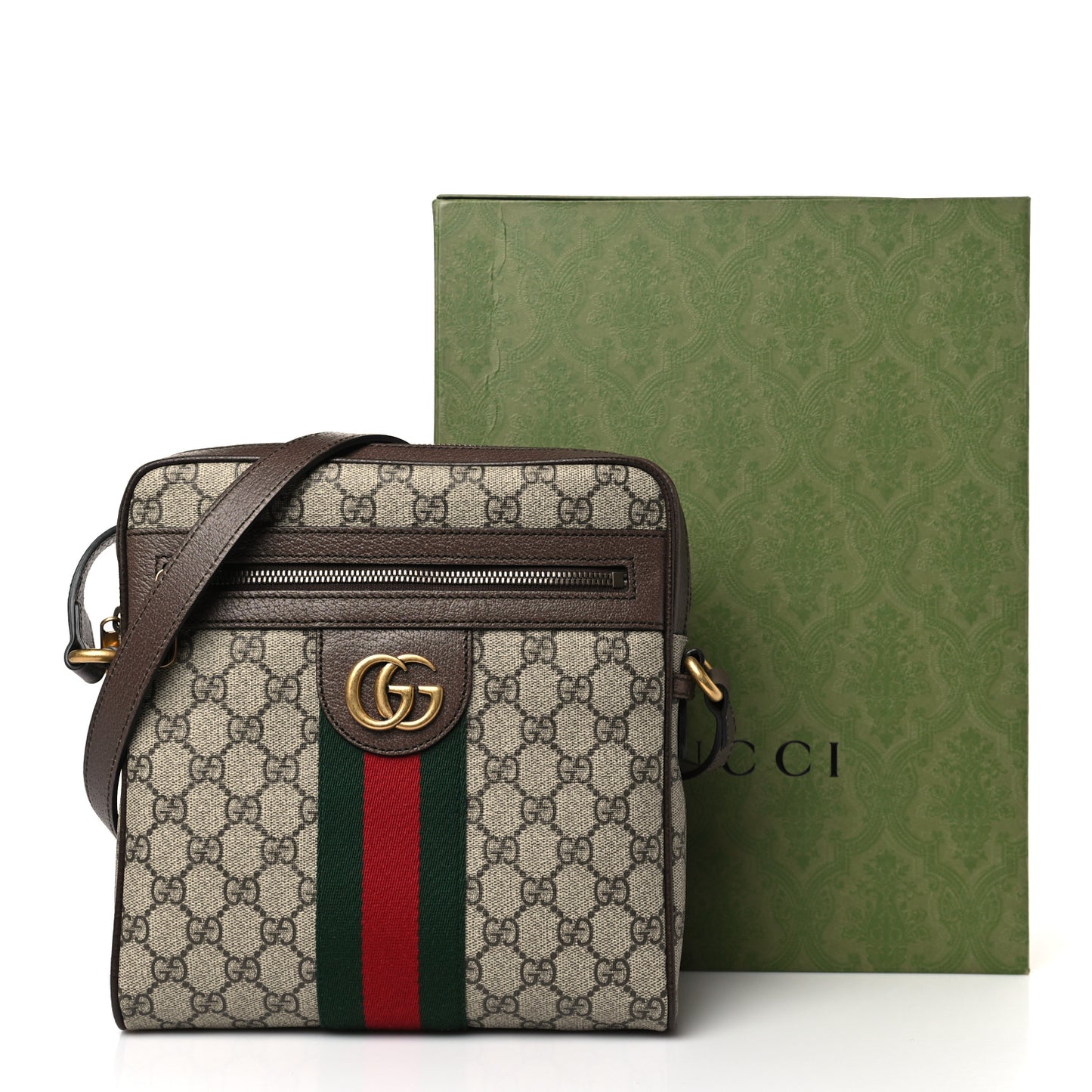 GG Supreme Monogram Web Small Ophidia Messenger Bag Brown