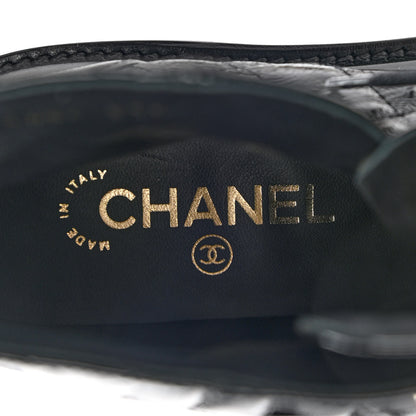 Chanel Shiny Calfskin Quilted Lace Up Combat Boots 37.5 Black 8 of 9