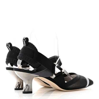 Fendi Technical Mesh Colibri 55mm Slingback Pumps 39 Black Asfalto 4 of 11
