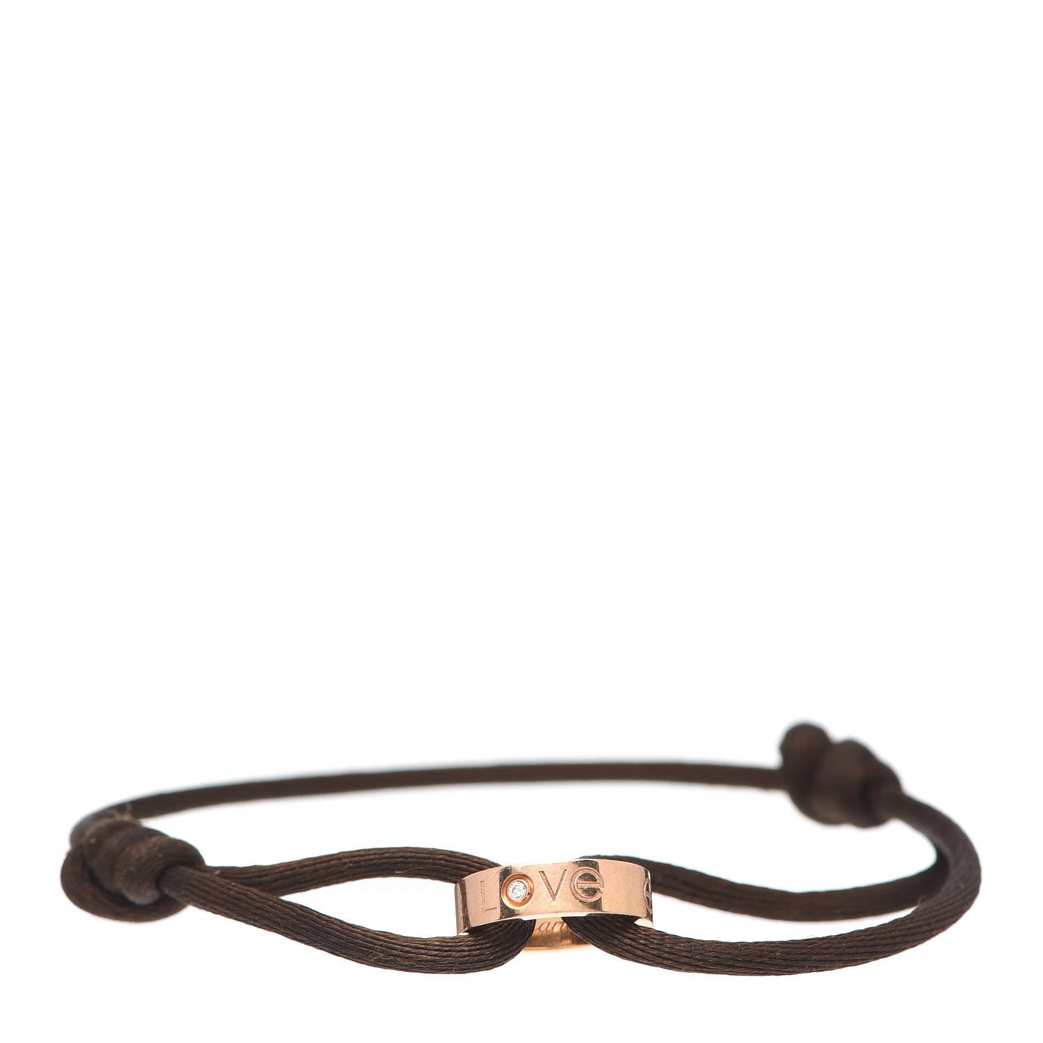 Cartier 18K Pink Gold Diamond Charity LOVE Adjustable Cord Bracelet Brown 1 of 5