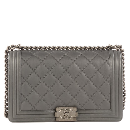 Chanel Calfskin Double Stitch New Medium Boy Flap Grey 1 of 9