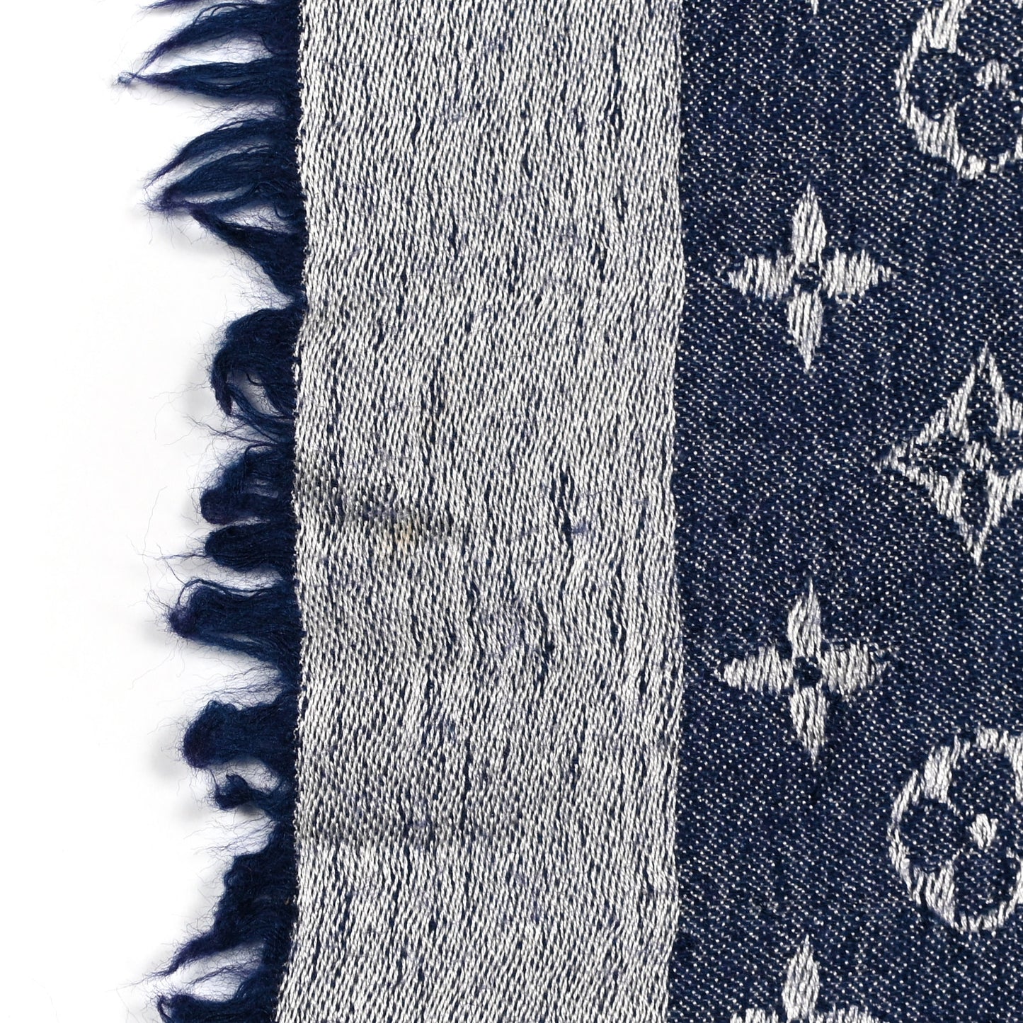 Silk Wool Monogram Denim Shawl Blue