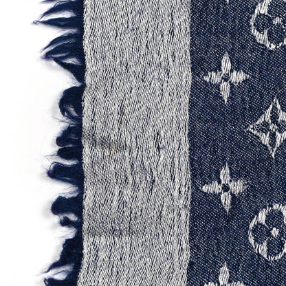 Louis Vuitton Silk Wool Monogram Denim Shawl Blue 6 of 6