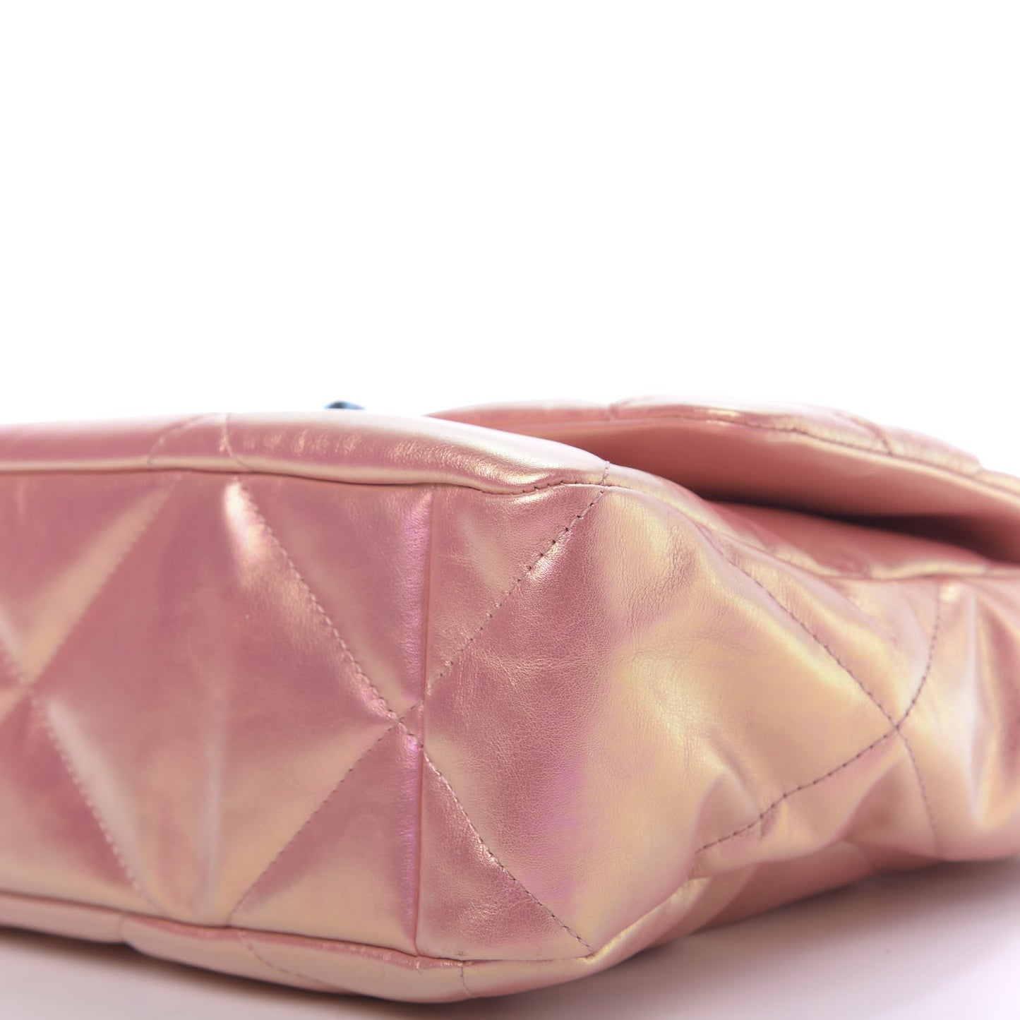 Iridescent Calfskin Quilted Large 19 Flap Pink