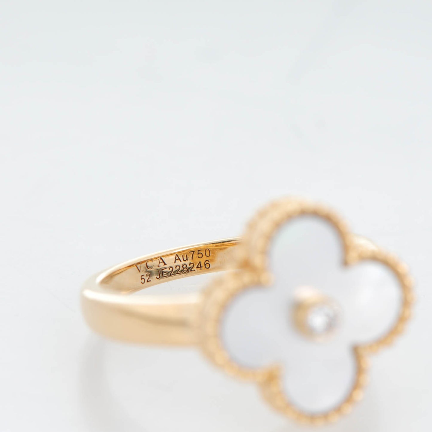18K Yellow Gold Mother of Pearl Vintage Alhambra Ring 52 6