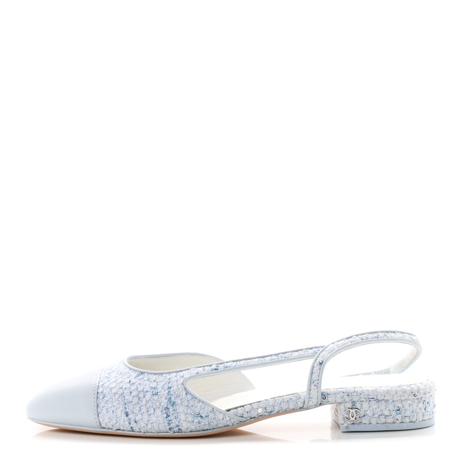 Chanel Tweed Lambskin Cap Toe Slingback Flats 39.5 Blue White Silver 1 of 10