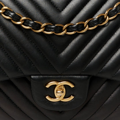 Chanel Lambskin Chevron Quilted Jumbo Double Flap Black 9 of 11