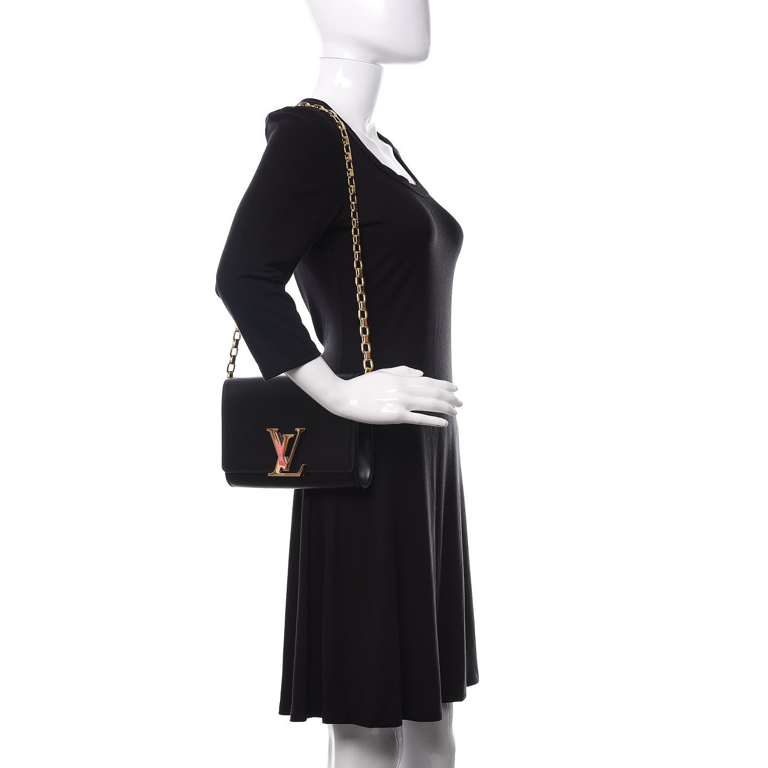 Louis Vuitton Calfskin Chain Louise MM Black 2 of 11