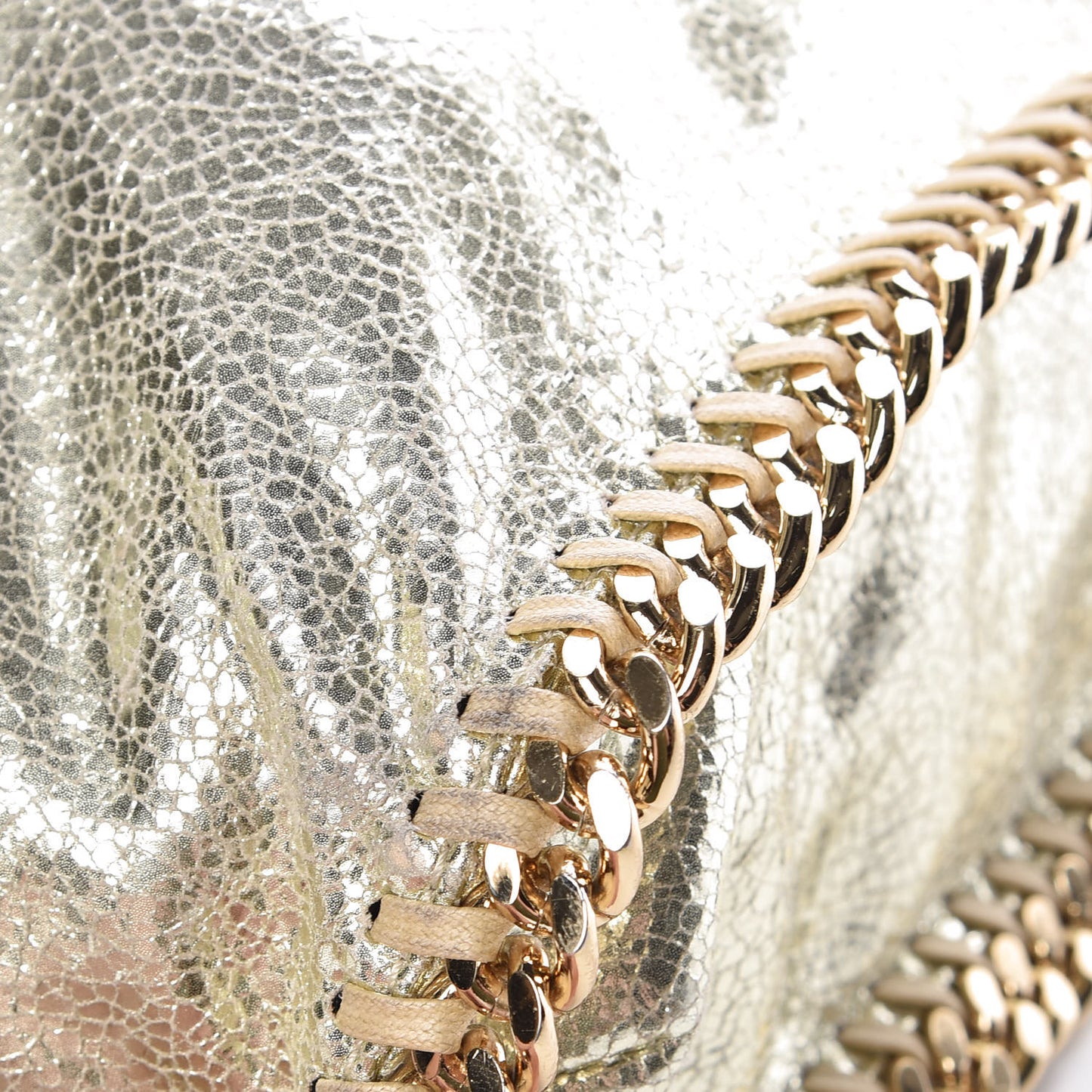 Metallic Crackle Shaggy Deer Falabella Fold Over Tote Gold