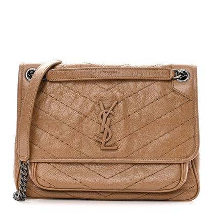 Saint Laurent Crinkled Calfskin Matelasse Monogram Medium Niki Chain Satchel Natural Tan 1 of 13