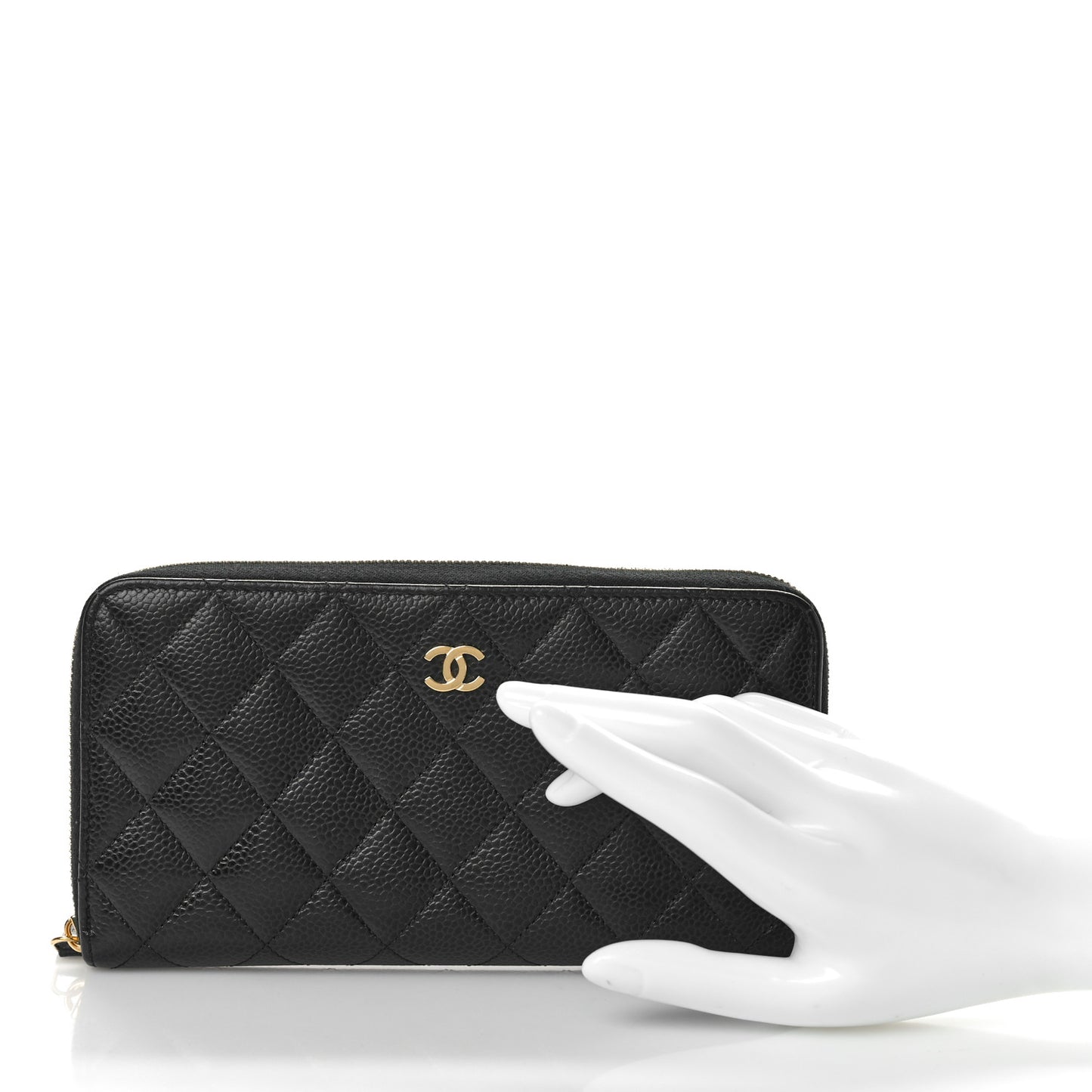 Caviar Quilted Large Gusset Zip Around Wallet Black