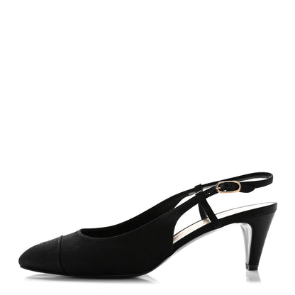 Chanel Satin Cap Toe CC Slingback Pumps 39.5 Black 1 of 9