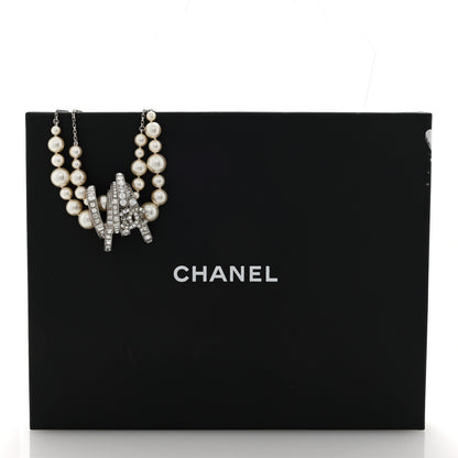 Chanel Graduated Pearl Crystal CC Long Necklace Silver 5 of 5