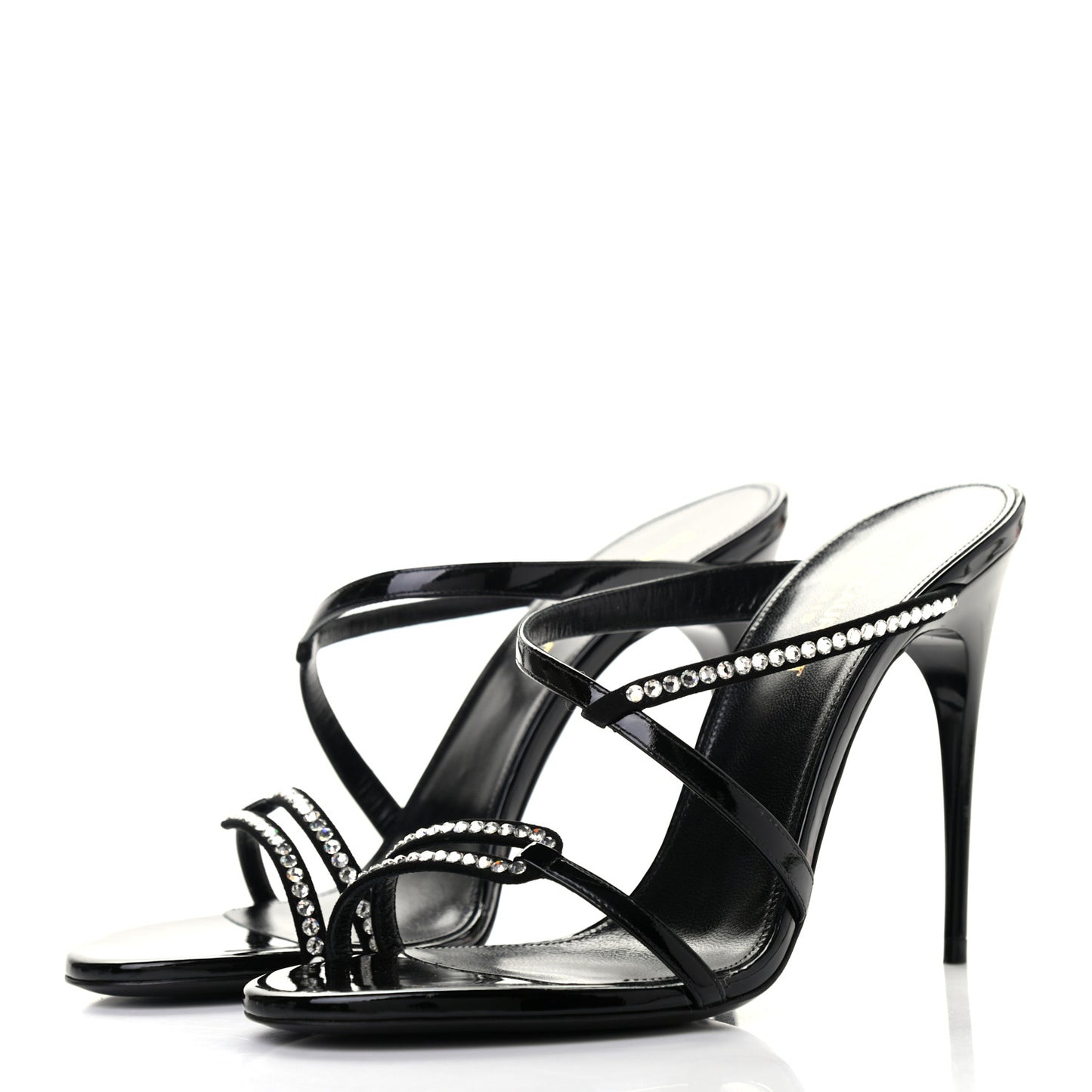 Patent Calfskin Crystal Paris Sandals 38.5 Black