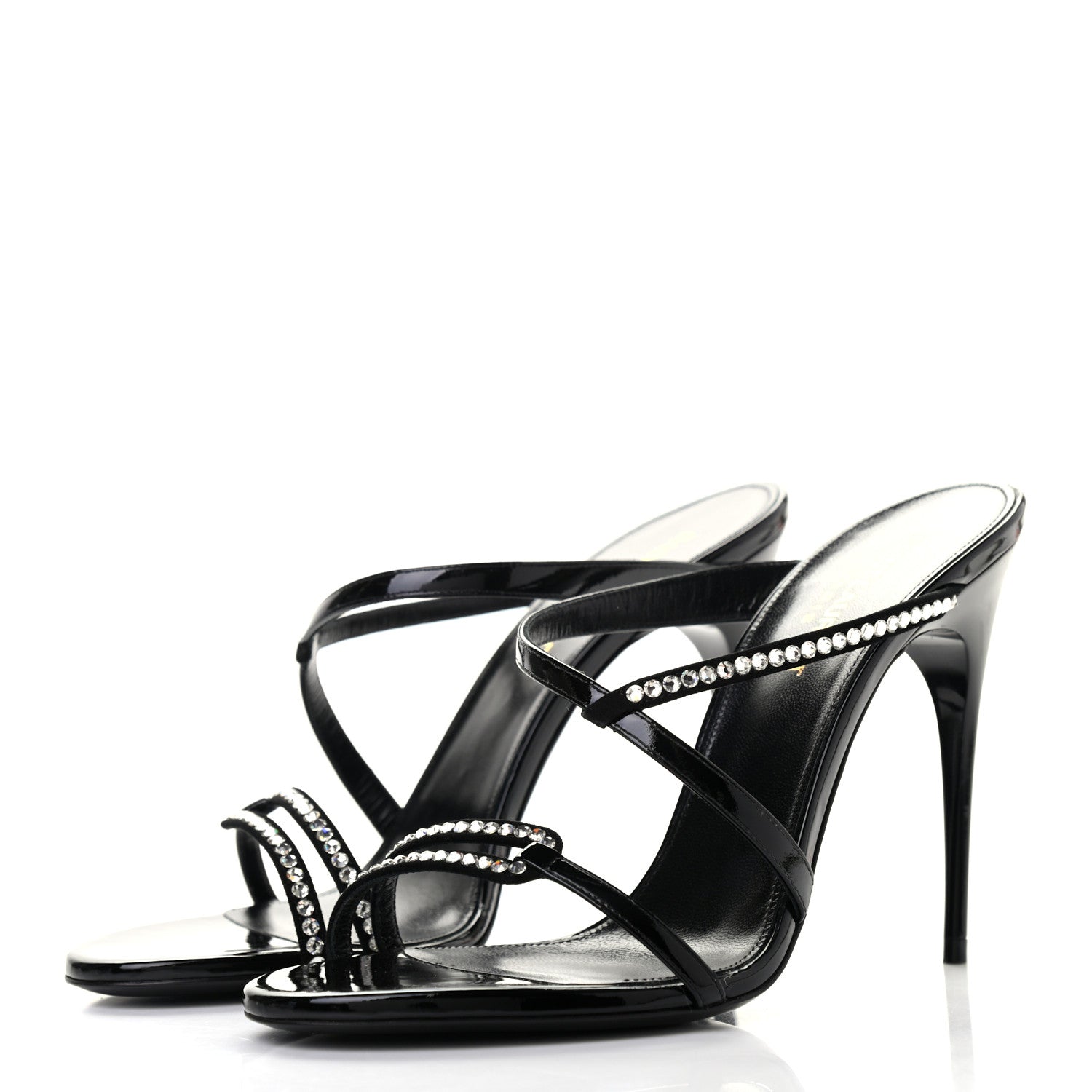 Saint Laurent Patent Calfskin Crystal Paris Sandals 38.5 Black 3 of 7