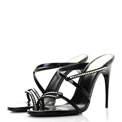 Saint Laurent Patent Calfskin Crystal Paris Sandals 38.5 Black 3 of 7