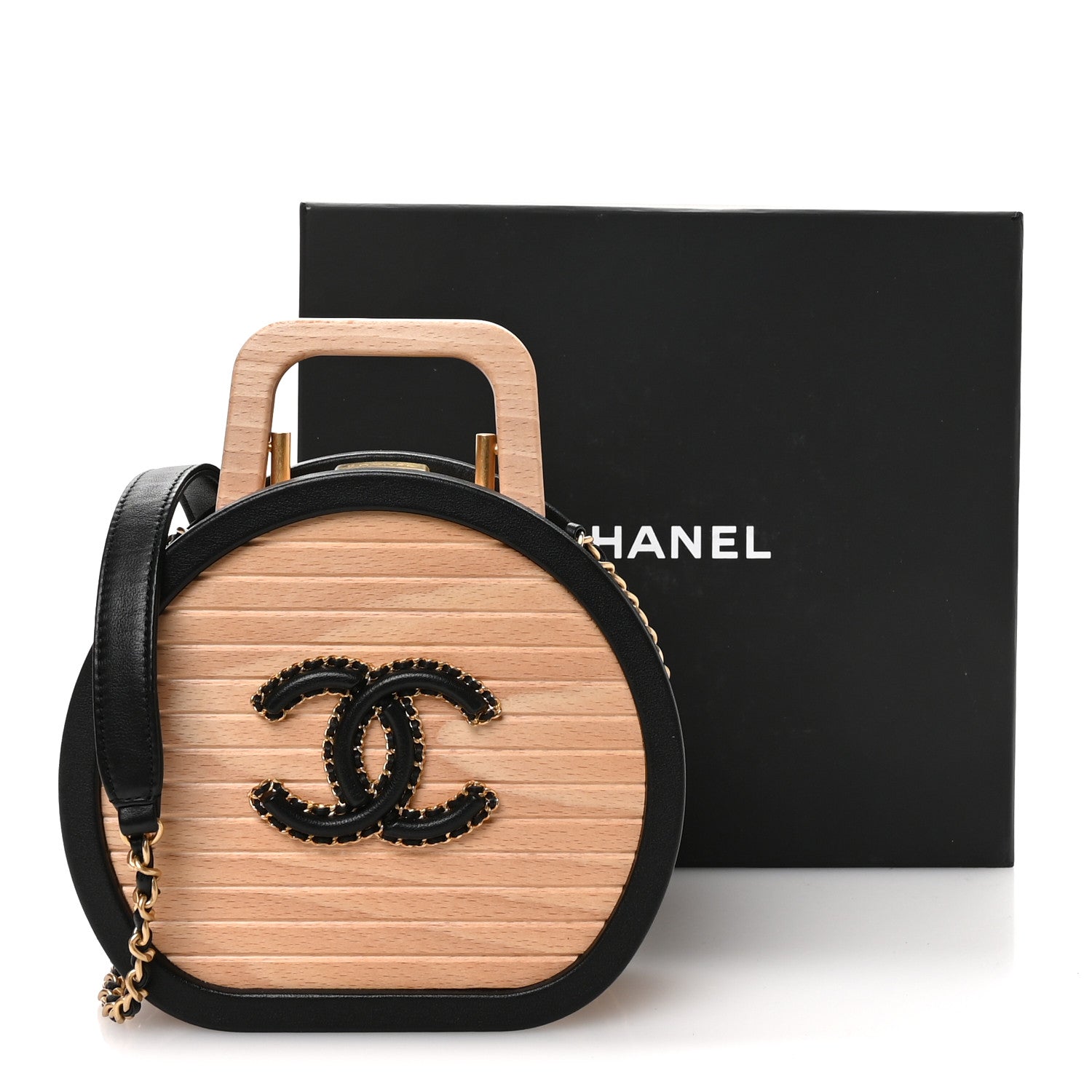 Chanel Beech Wood Lambskin Round CC Vanity Case Black 11 of 11