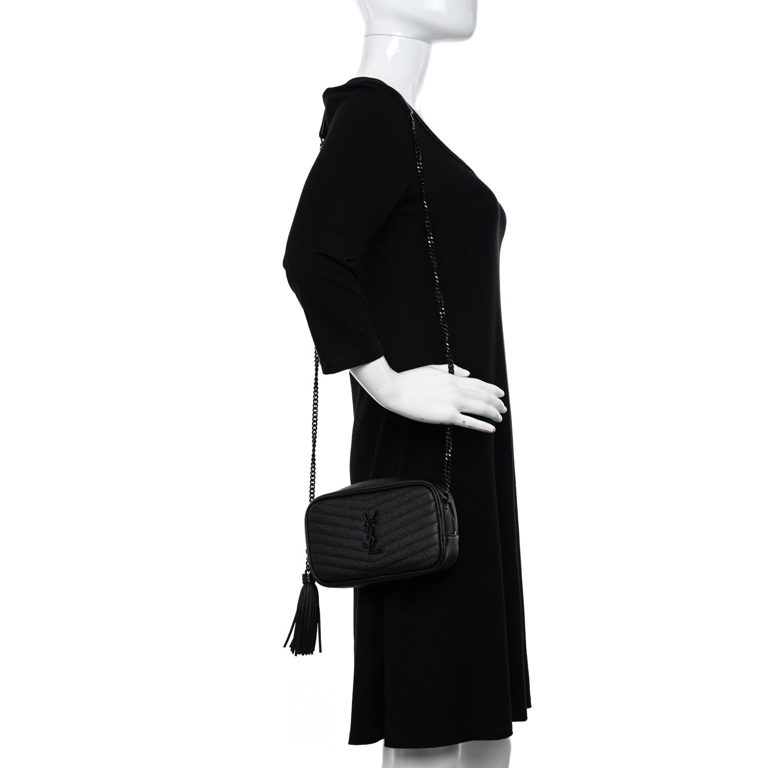 Saint Laurent Grain De Poudre Matelasse Monochrome Monogram Mini Lou Camera Bag Black 2 of 9