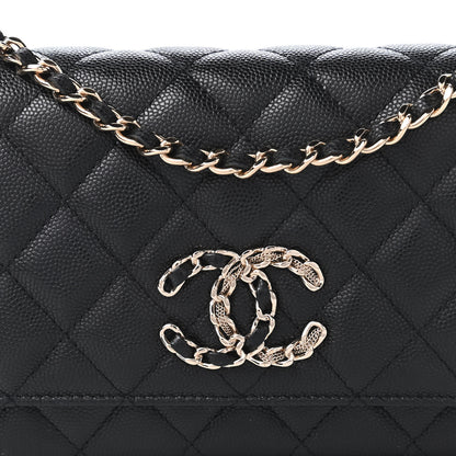 Chanel Caviar Quilted French New Wave Chain CC Wallet On Chain WOC Black 10 of 11