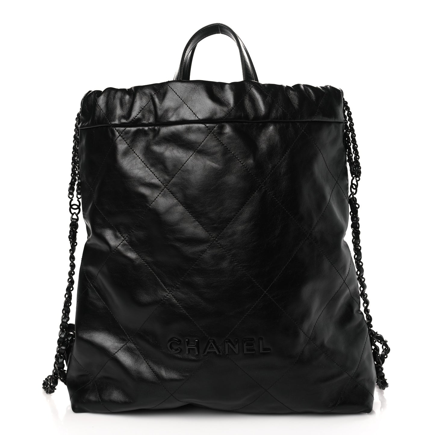 Shiny Calfskin Quilted Chanel 22 Backpack So Black