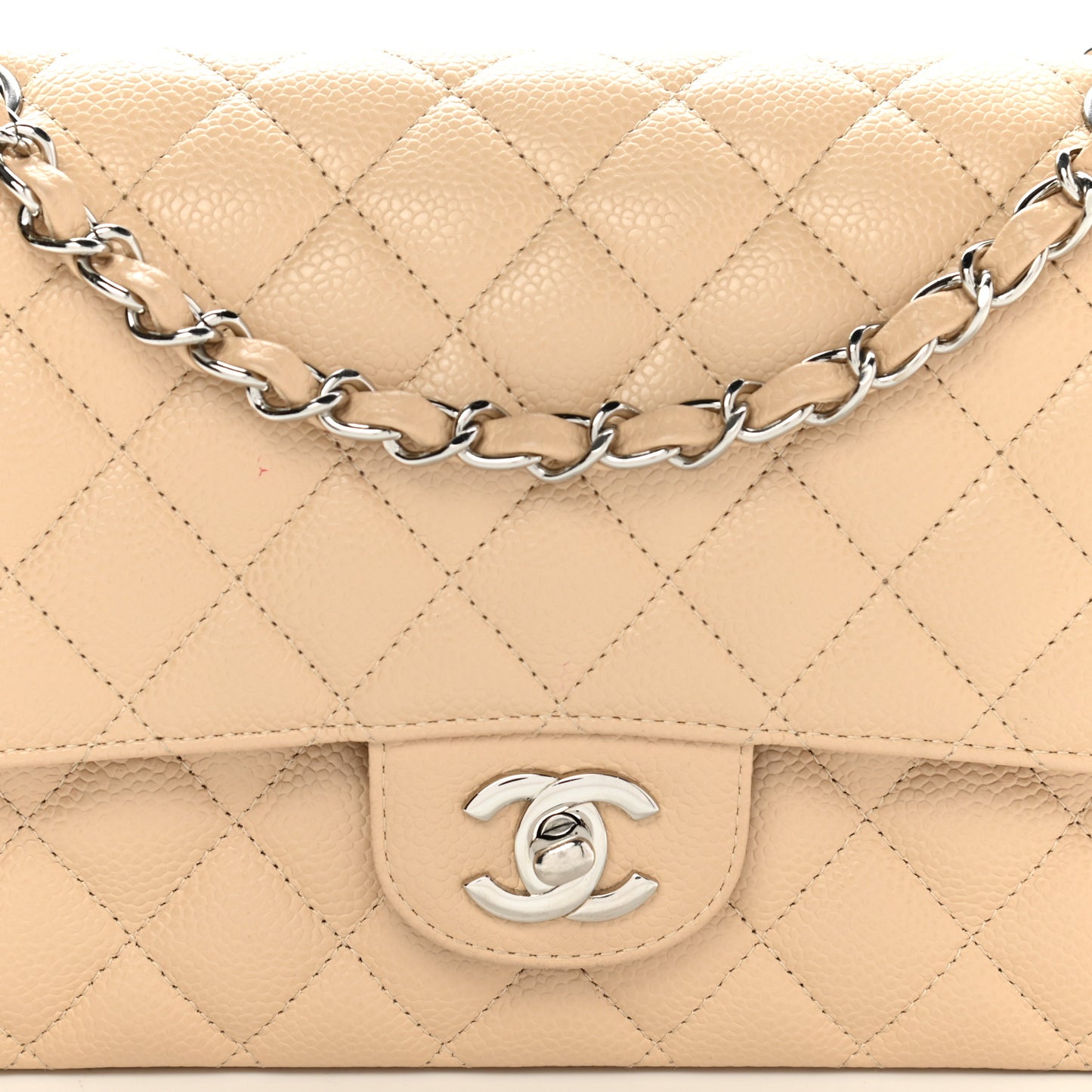 Caviar Quilted Medium Double Flap Light Beige