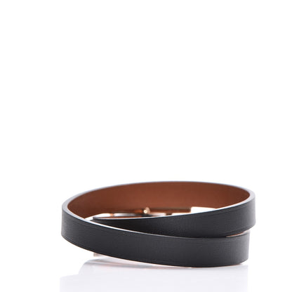 Hermes Chamonix Tadelakt Behapi Double Tour Reversible Bracelet T2 Black Fauve 3 of 6