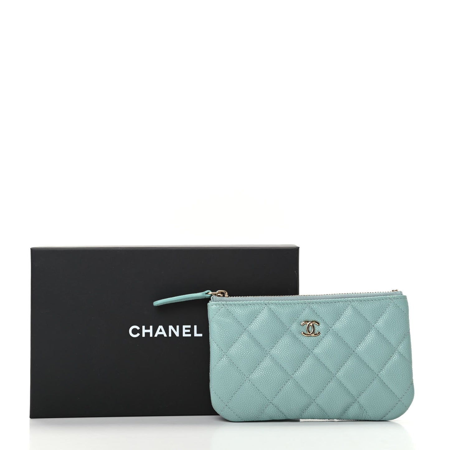 Caviar Quilted Small Cosmetic Case Light Blue