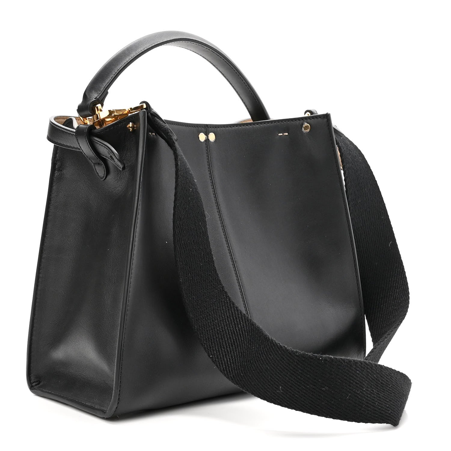 Fendi Vitello Seta Glazed Fabric FF 1974 Medium Peekaboo X-Lite Black Mogano Panna 3 of 10