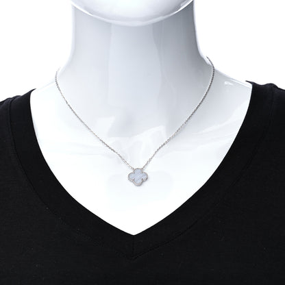 Van Cleef & Arpels 18K White Gold Chalcedony Vintage Alhambra Pendant Necklace 2 of 7