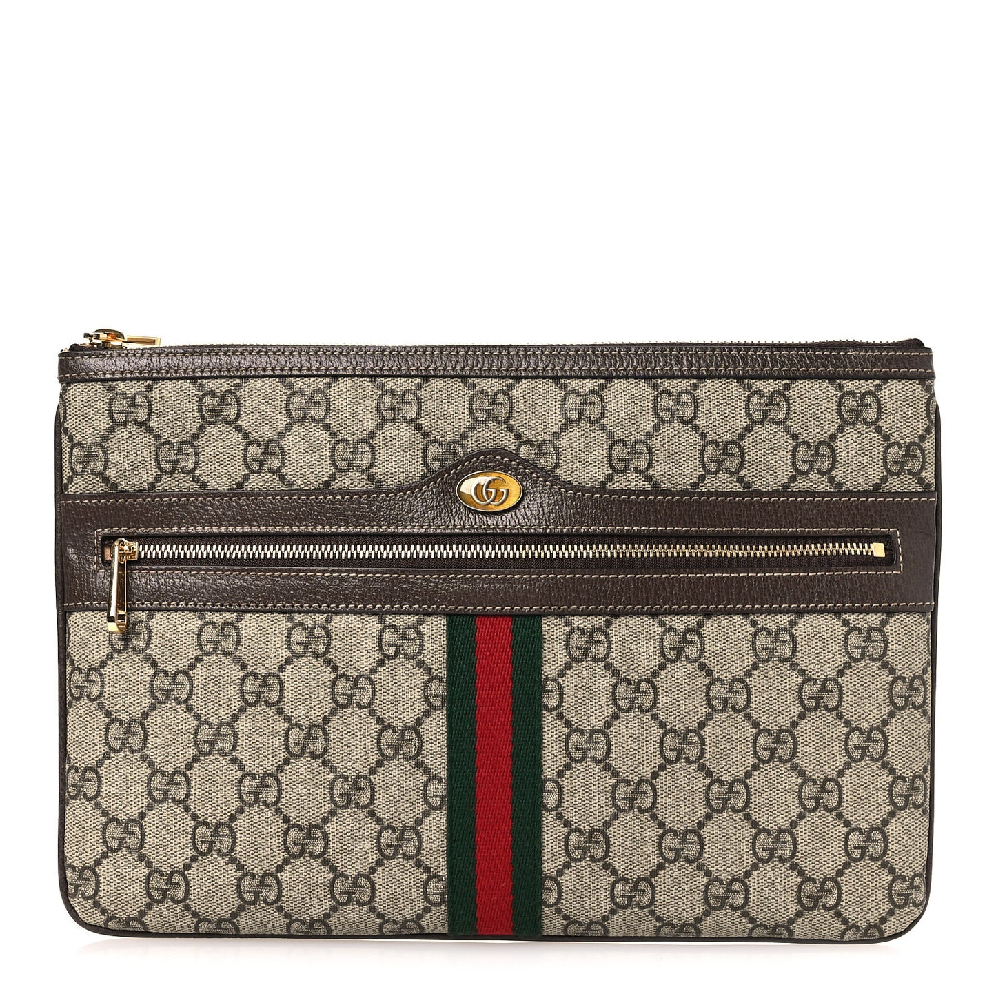 GG Supreme Monogram Large Ophidia Pouch Clutch Brown