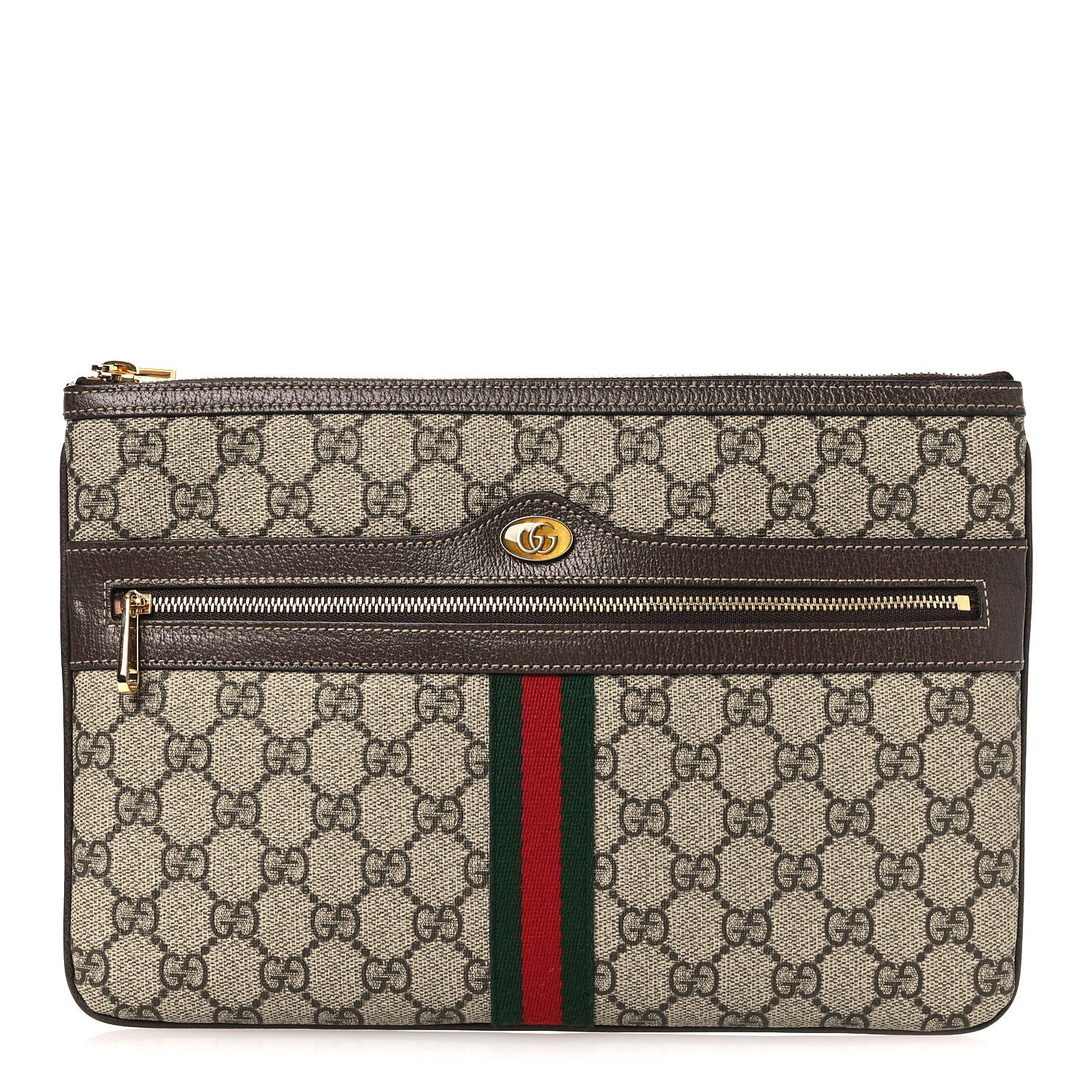 Gucci GG Supreme Monogram Large Ophidia Pouch Clutch Brown 1 of 8