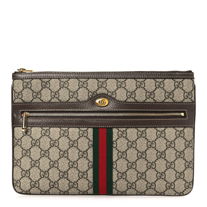 Gucci GG Supreme Monogram Large Ophidia Pouch Clutch Brown 1 of 8