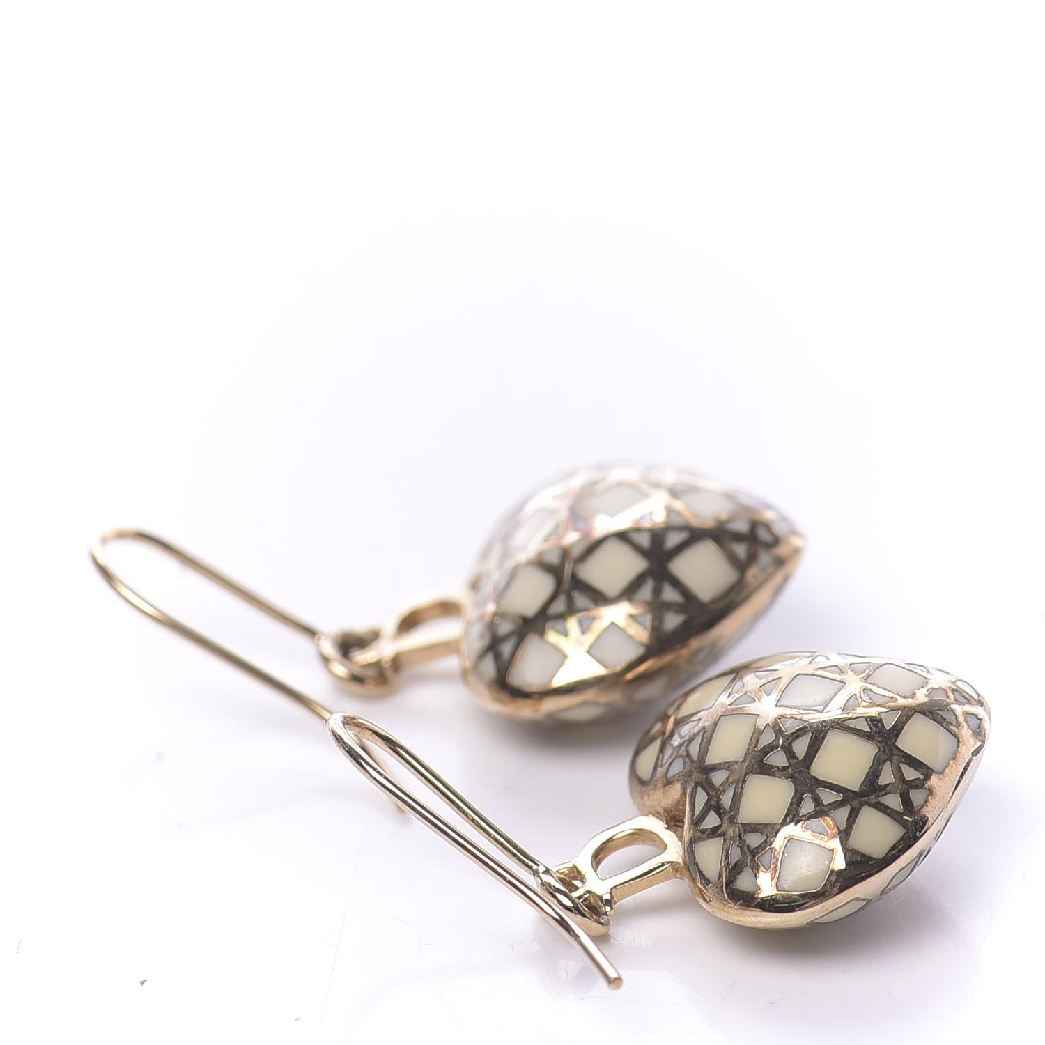 Christian Dior Metal Enamel Cannage Heart Earrings White Gold 3 of 3