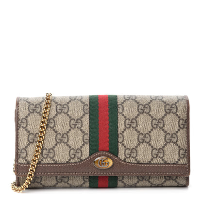 Gucci GG Supreme Monogram Web Ophidia Wallet On Chain Brown 1 of 12