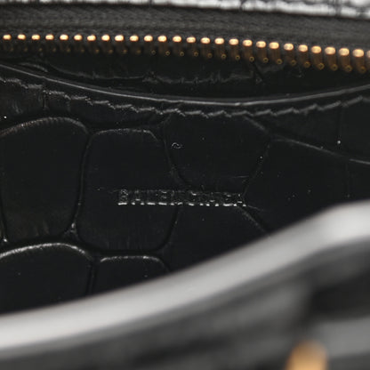 Balenciaga Shiny Supple Calfskin Crocodile Embossed Neo Classic Gold Hardware Mini City Black 6 of 9